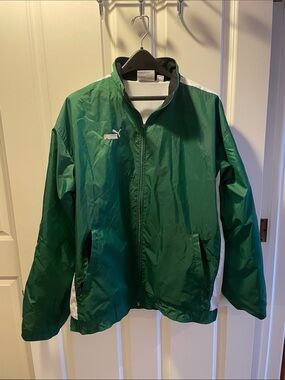 Puma Men's Green and White Windbreaker Jacket